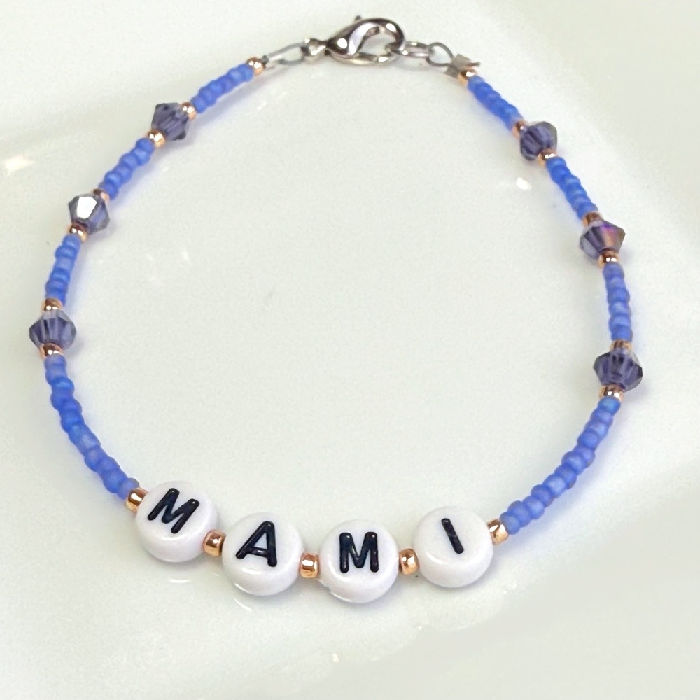MAMI Bracelet Periwinkle & Golden Seed Beads & Purple Crystals